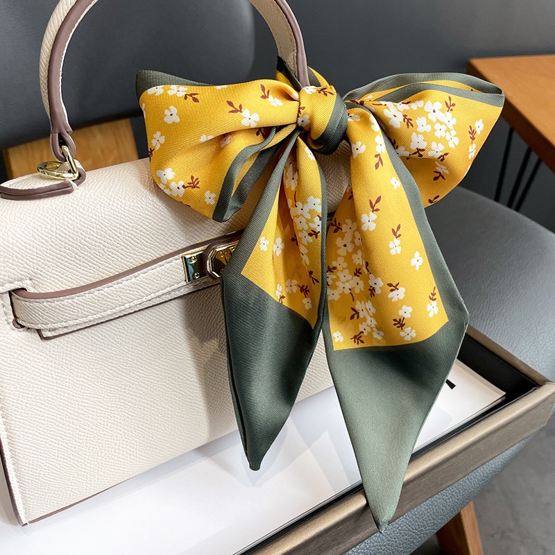 Flower Korean Version Small Floral Pattern Decoration Collarbone Scarf Thin Narrow Long Headband Neck Dual-Use Fashion Tie Bag details Picture