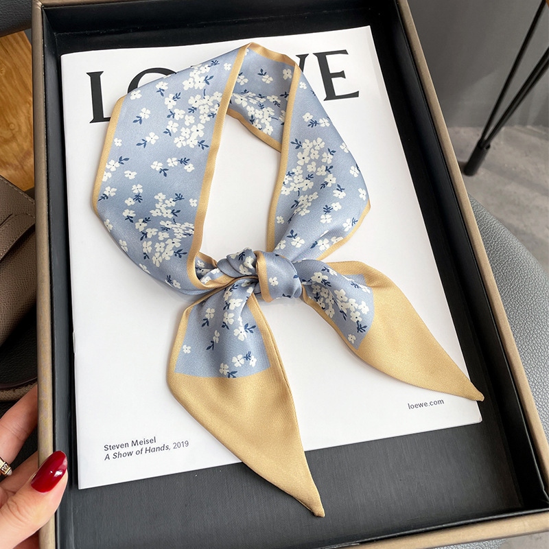 Flower Korean Version Small Floral Pattern Decoration Collarbone Scarf Thin Narrow Long Headband Neck Dual-Use Fashion Tie Bag Item Picture