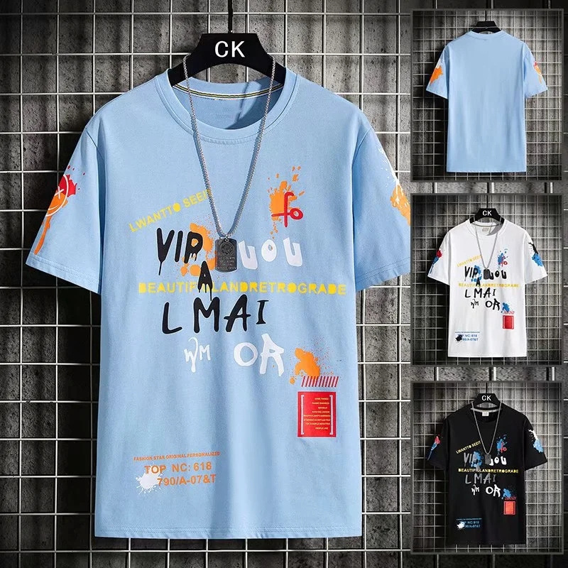 Short-sleeved T-shirt men's base layer, round-neck Korean-style contrasting color Japanese men's summer loose youth top wholesale Specification image