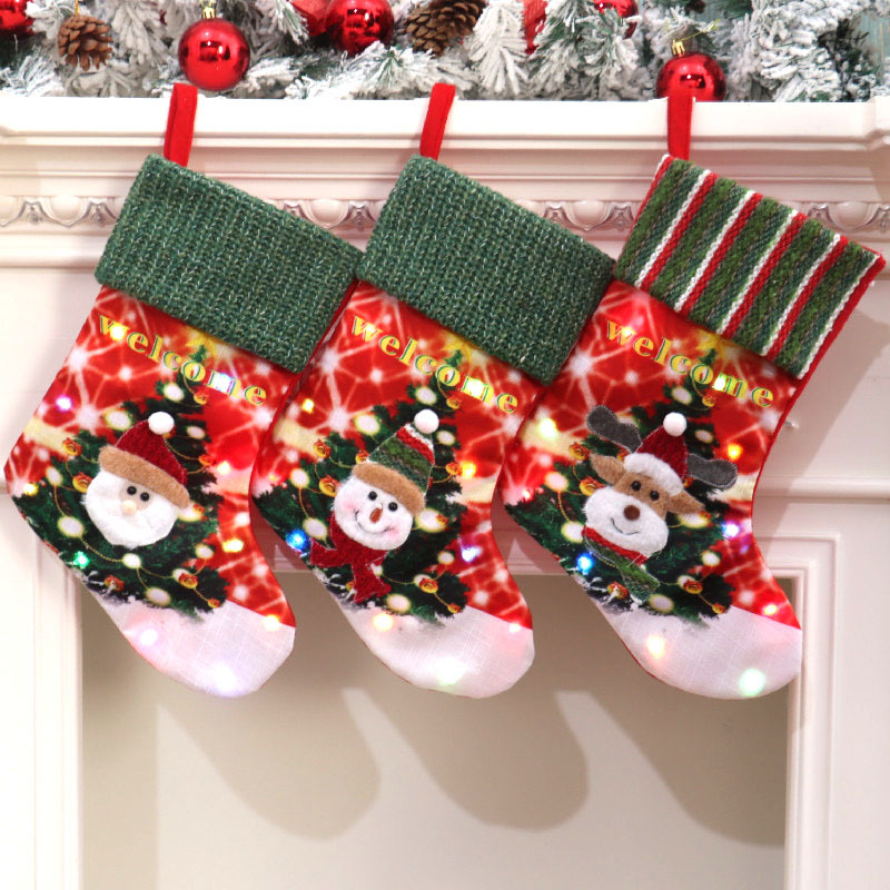 New cross-border LED with light illuminated Large Christmas stockings Christmas Decorations Christmas children gift bags gift bags