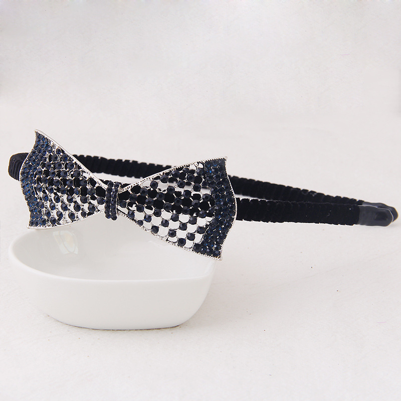 Summer women's Korean-style blue water diamond headband factory direct supply alloy solid color blue water diamond bow Korean-style hair band