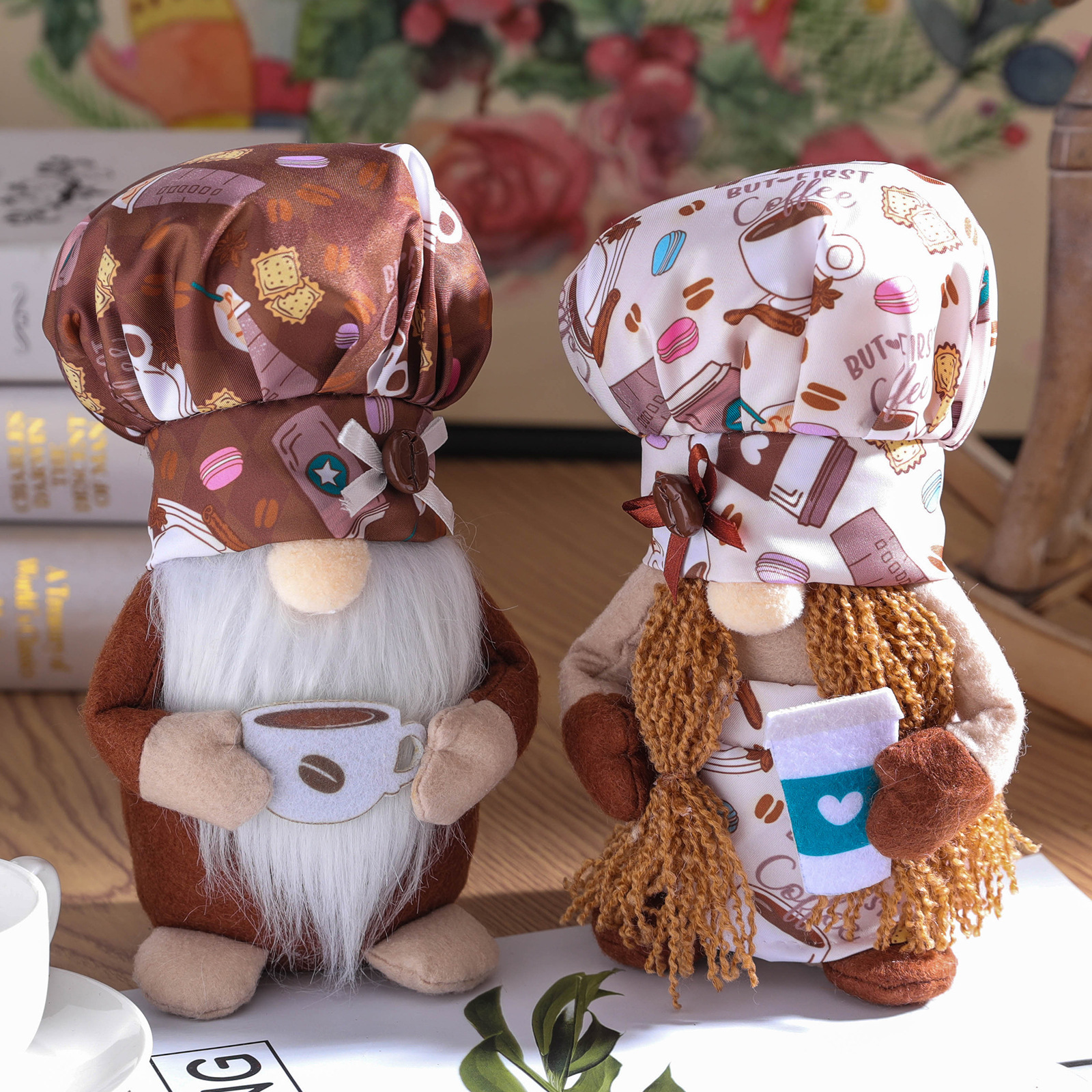 22 new men's and women's coffee cup chef Rudolph dwarf doll decoration decoration accessories