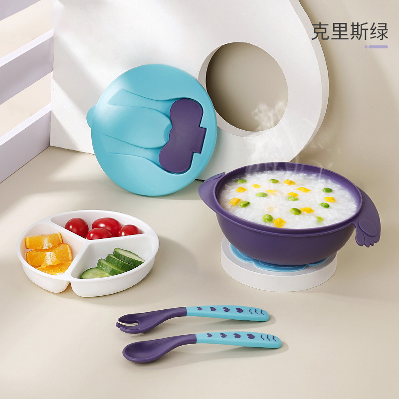 Children's feeding tableware, baby feeding forks, spoons, suction cups, baby complementary food bowls, compartment-type tableware, anti-slip and anti-drop bowls Specification image
