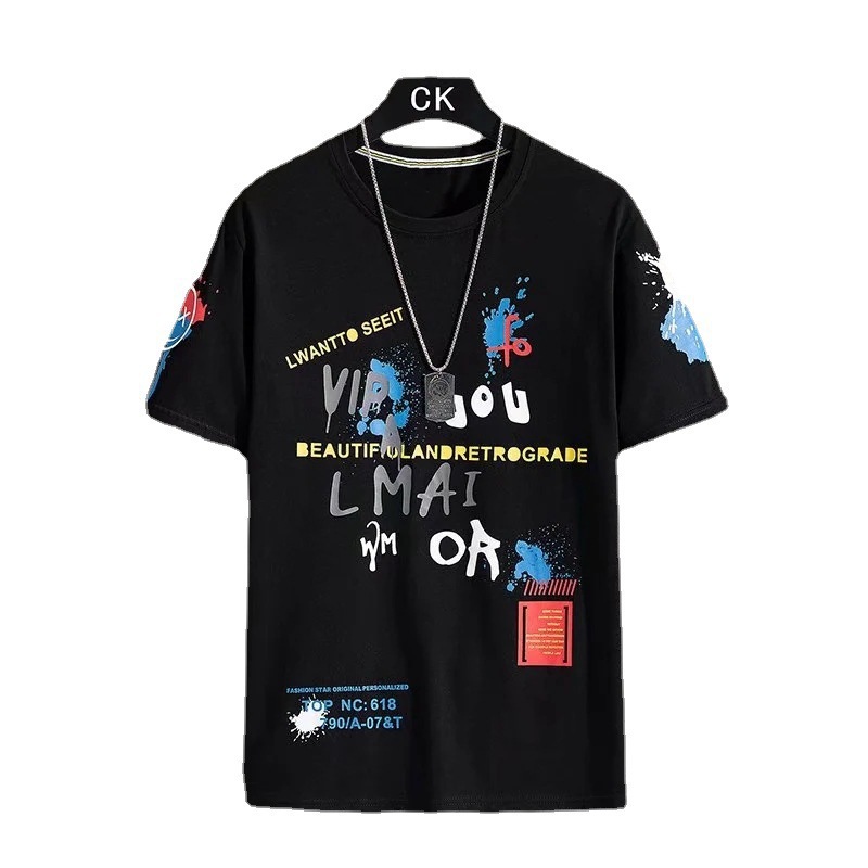 Short-sleeved T-shirt men's base layer, round-neck Korean-style contrasting color Japanese men's summer loose youth top wholesale Item Picture