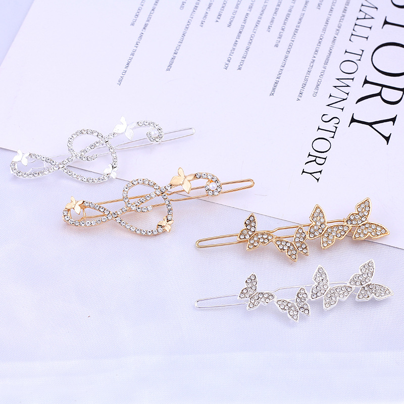 Yilier Hair accessory Factory Direct sales water diamond frog clip, women's metal note butterfly edge clip, bangs frog clip