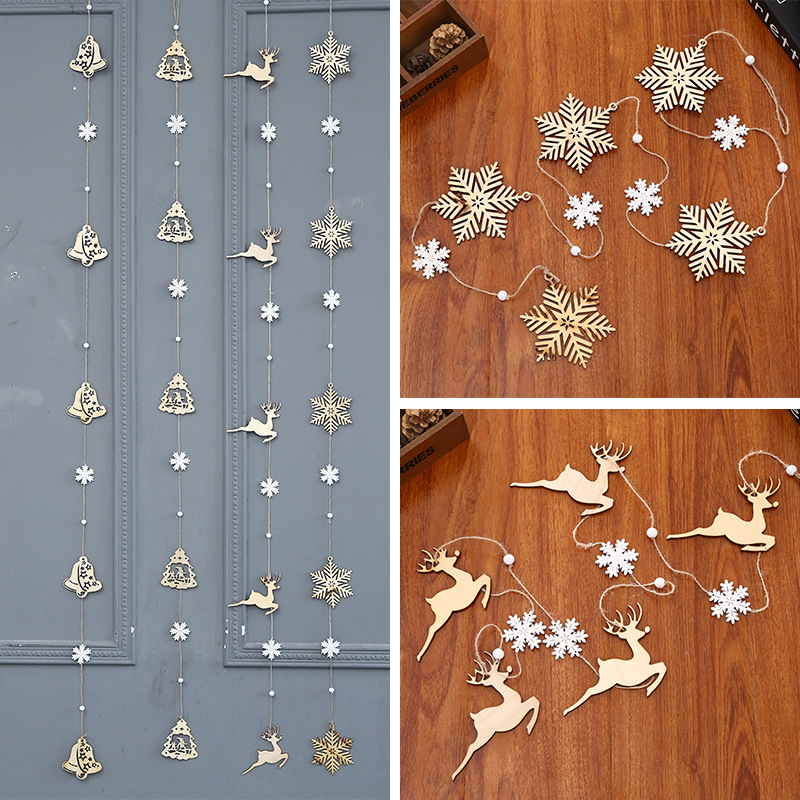 Christmas decorations Christmas pendants wooden bells white snow Santa Claus Christmas decorations Christmas tree hanging strings