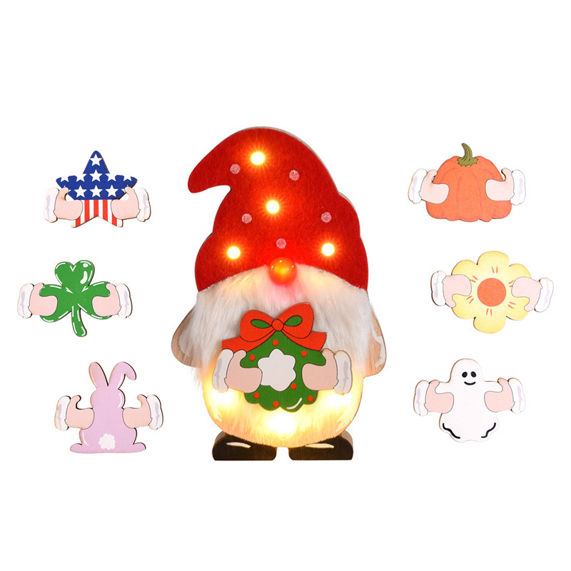 Cross border new Christmas decorations DIY wood light decoration American Independence Day Halloween Easter decorations