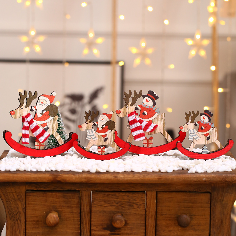Christmas decorations Christmas wooden rocking Horse Kindergarten toys gifts Christmas gifts decorations