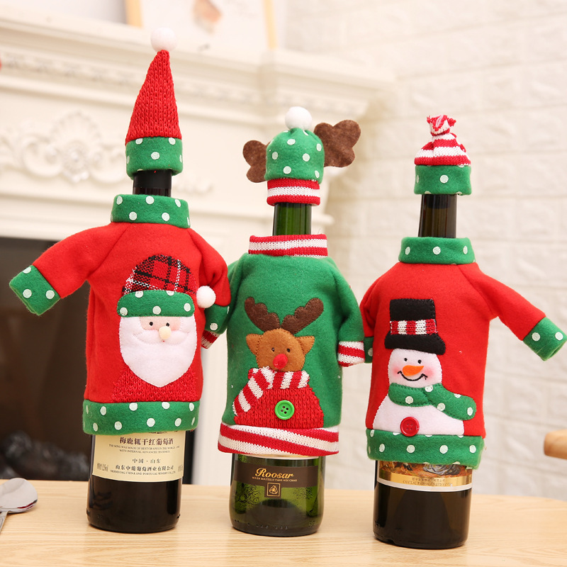 Christmas decorative wine bottle set Christmas embroidery cartoon wine bottle set Christmas festive decorations Christmas wine bottle set