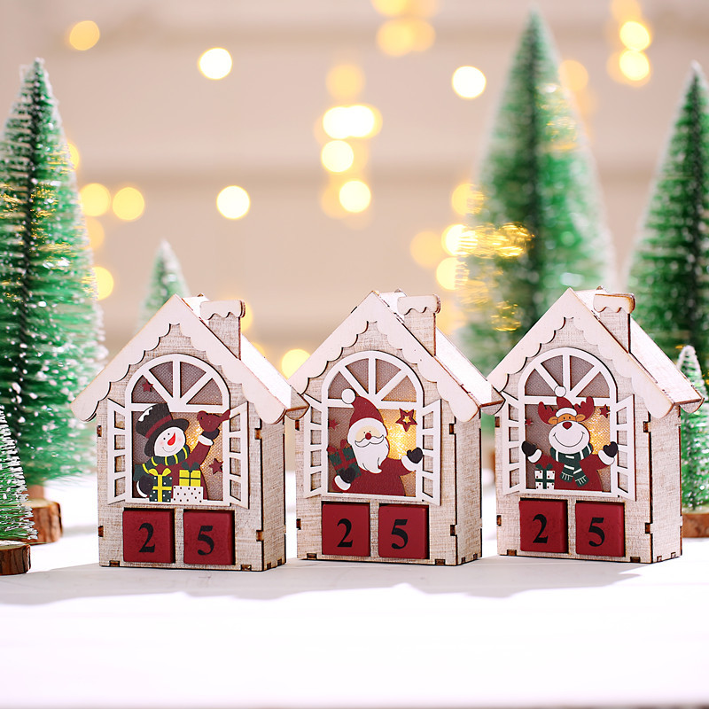 Christmas decorations with lights, light, three-dimensional old man, snowman calendar, wooden decorations, creative countdown decorations