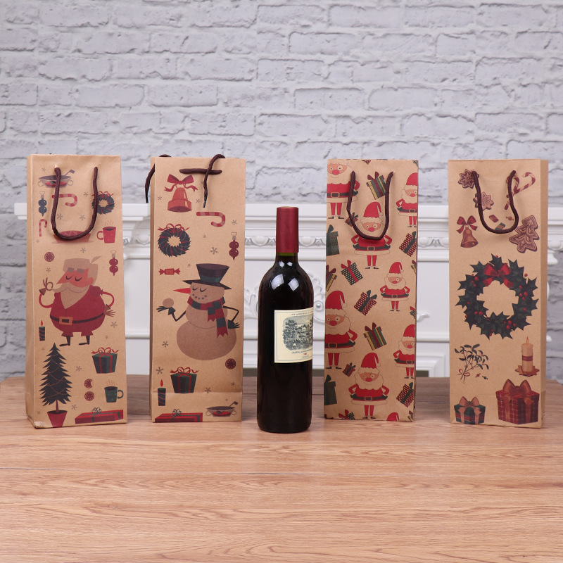 Christmas gift bag Christmas brown paper bag Wine bag wine bottle bag Christmas gift bag