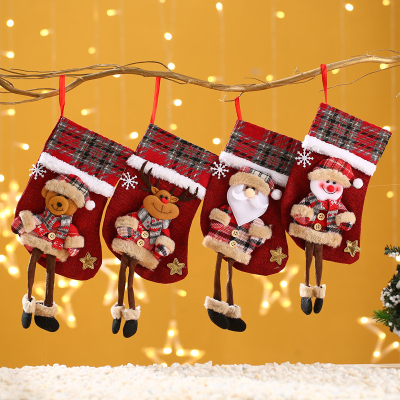 Christmas decorations Santa Stockings plaid dolls dolls linen stockings Christmas tree pendants Christmas gift bags