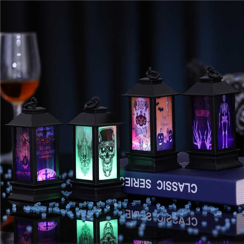 Cross border new Halloween glow oil light glow decoration skull pumpkin light party window scene decoration