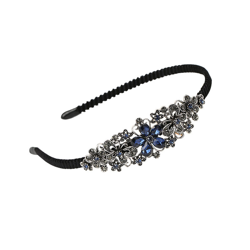 Summer women's Korean-style blue water diamond headband factory direct supply alloy solid color blue water diamond bow Korean-style hair band Item Picture