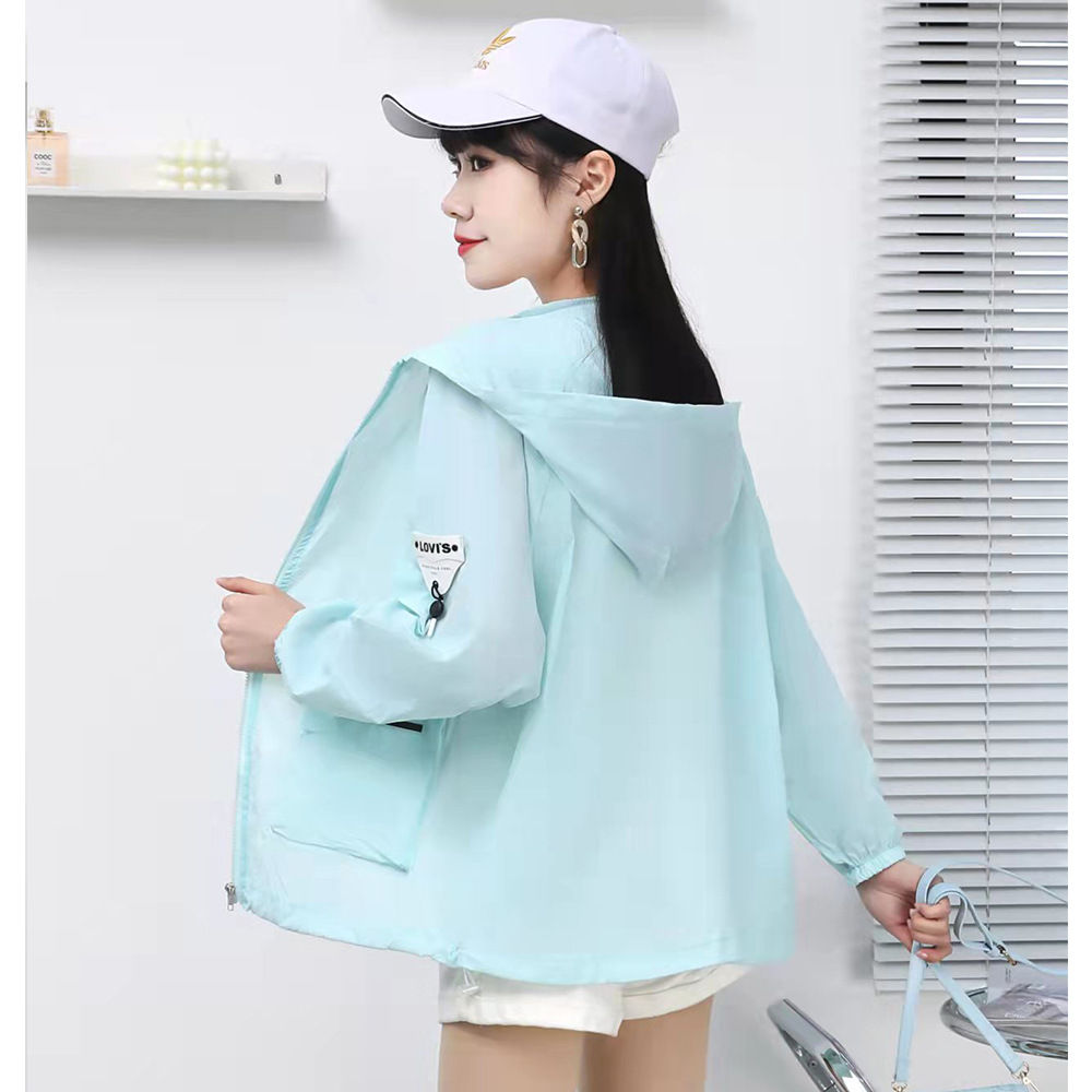 English large-sized short sun-protective clothing for girls, 2022 sun-protective clothing for girls, student uniform, Korean style thin loose mesh jacket details Picture