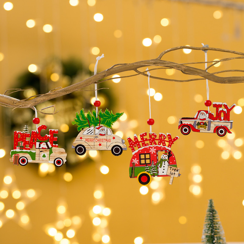 Christmas painted wooden pendant Christmas tree ornaments hemp rope colored old man car pendant