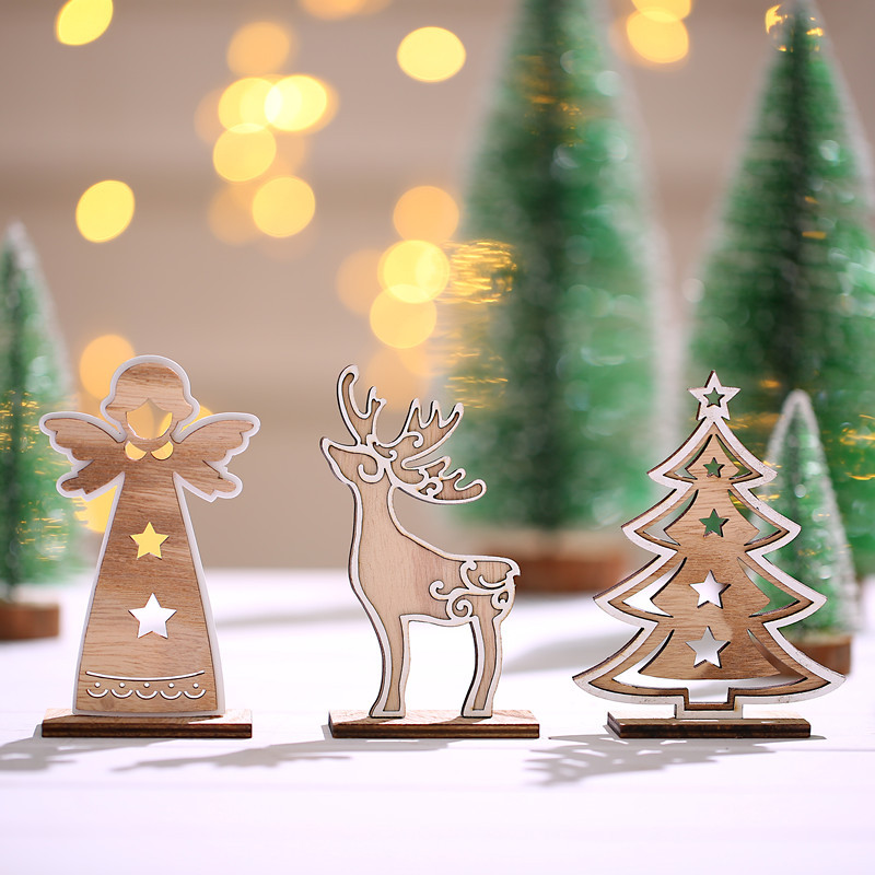 2020 new Christmas decorations hollowed-out wooden decorations deer Christmas tree table decorations small ornaments