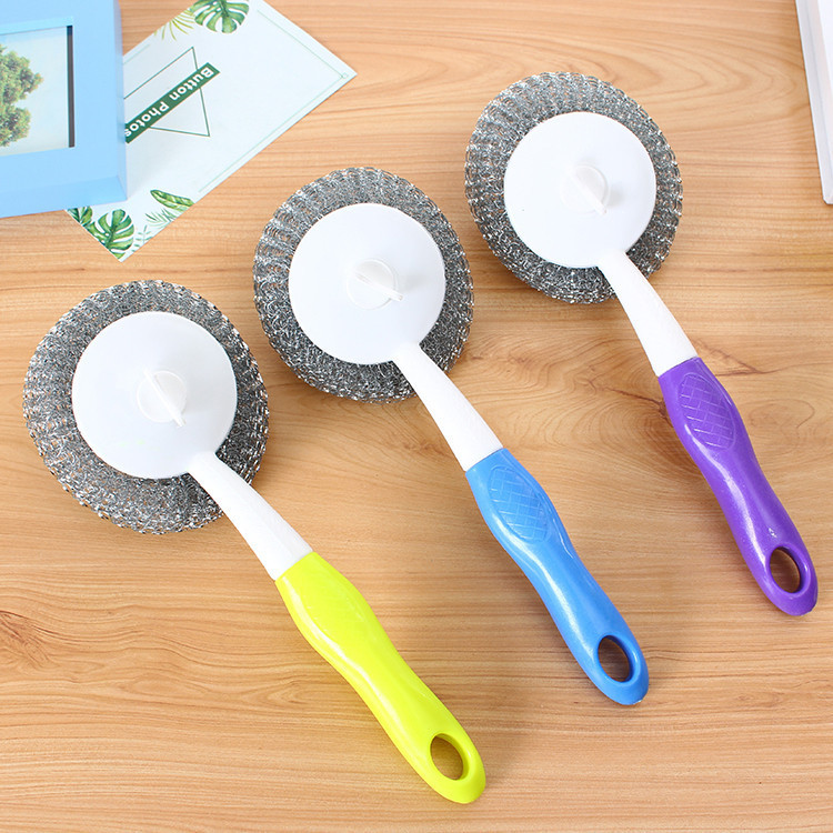 Origin source, two-color pot brush, two-yuan store, detachable, steel wire cleaning pot brush with handle, plastic handle washing pot brush