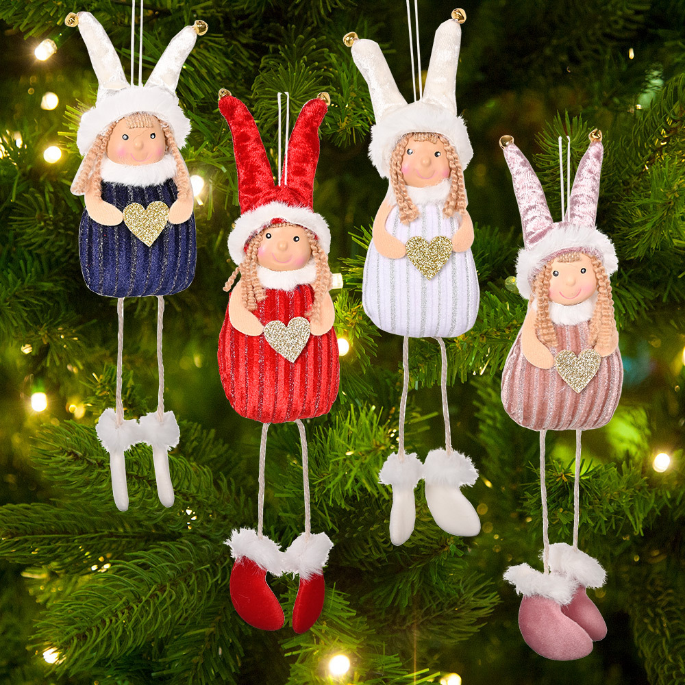 New cross-border Christmas decorations small pendant Christmas bells gold heart Long legs girl Christmas tree ornament