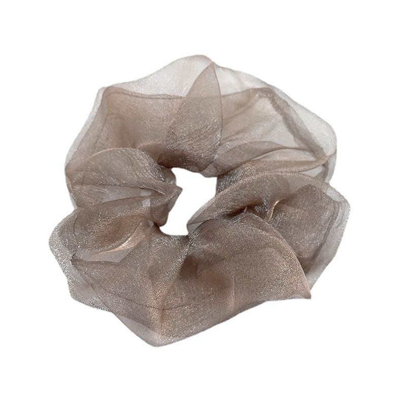 Super fairy glass mesh large intestine ring, French solid color pearlescent organza large intestine ring, adult elegant hair ring for women Item Picture