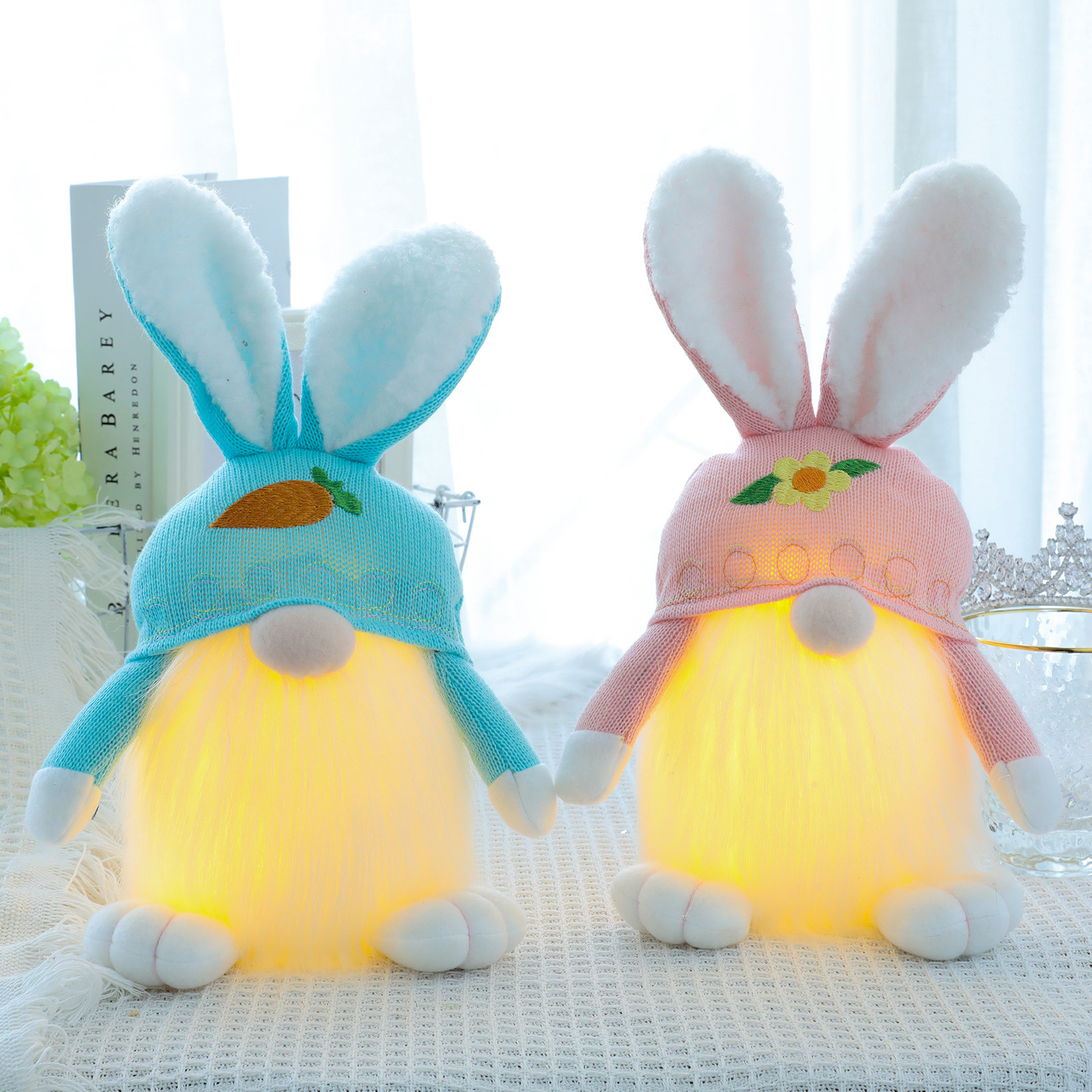 Cross border with light illuminated Easter Bunny ornament with knitted wool hat bunny action figure forest Fairy Rabbit ornament