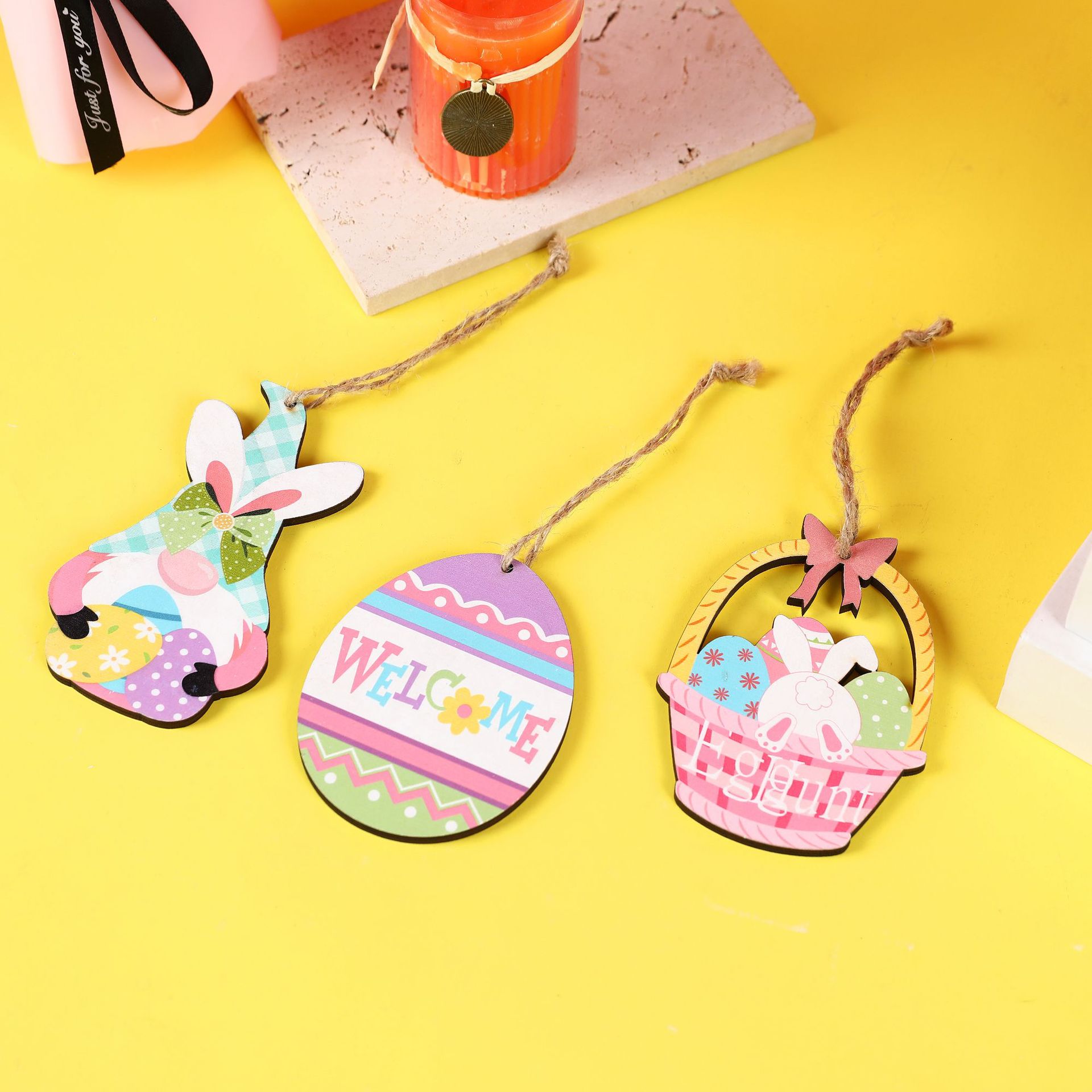 Cross Border Easter wooden egg pendant egg basket hanging hanging faceless Old Man Rudolph the Resurrection Rabbit pendant