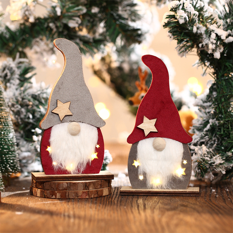 New Christmas decorations LED light Christmas faceless old man wooden Christmas decorations hotel window decoration