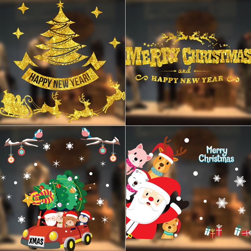 Christmas decorations color non-trace static film stickers shop shop glass decals map Christmas glass stickers
