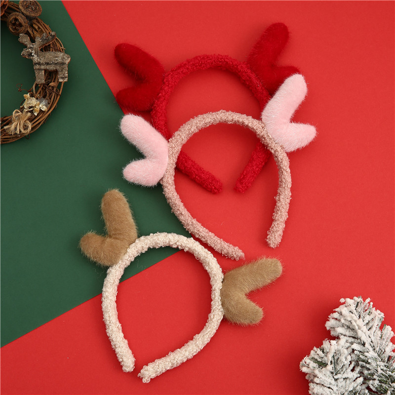 Christmas gift Korean lovely antlers hair hoop net red headband hair ornament Lamb hair headdress Christmas ornament