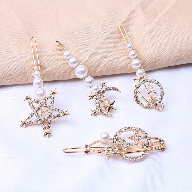 韩版珍珠发卡五角星发夹女生头发夹子厂家自营月亮珍珠青蛙扣边夹