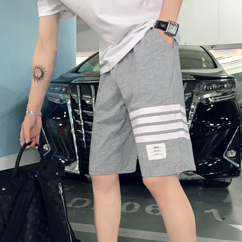 Striped five-inch shorts for men, summer loose straight-leg casual and versatile sports beach pants, trendy sweatpants, mid-pants for men