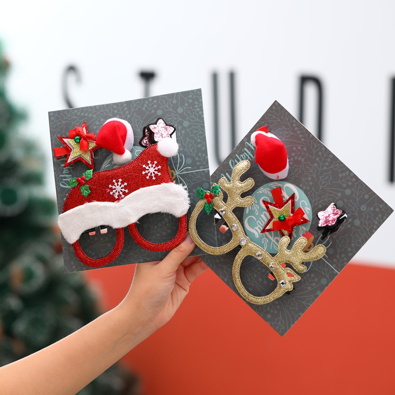 Christmas decorations Hair clips glasses new Christmas gifts set of 4 children's gifts Small gifts for children