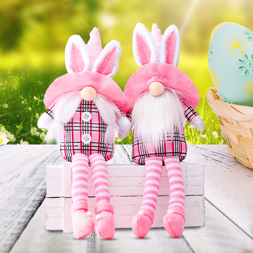 New Easter Long-legged Bunny Plaid Faceless doll Elf pendant with legs sitting figure home ornament