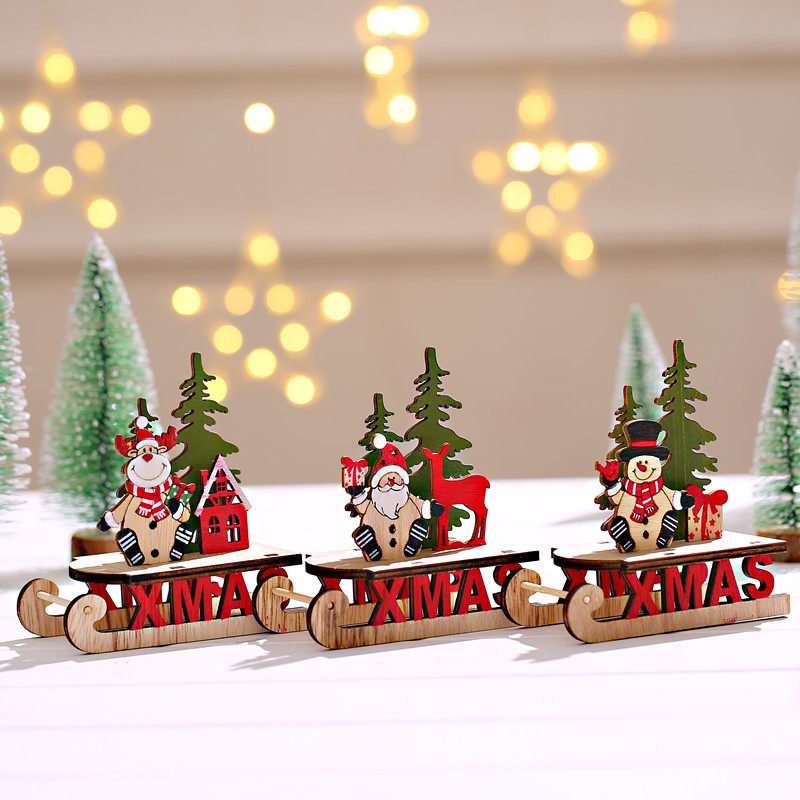 Christmas decorations wooden DIY sleigh skiing cartoon old man table decoration small gifts for children
