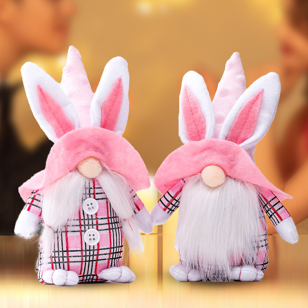 New plaid Easter bunny pink-eared pygmy doll elf ornaments home decor items