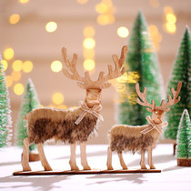 Christmas wood ornaments vintage woolly wooden patchwork elk buck tabletop window trinket