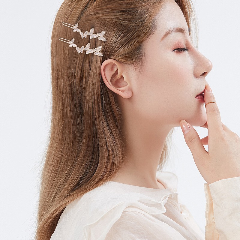 Yilier Hair accessory Factory Direct sales water diamond frog clip, women's metal note butterfly edge clip, bangs frog clip details Picture