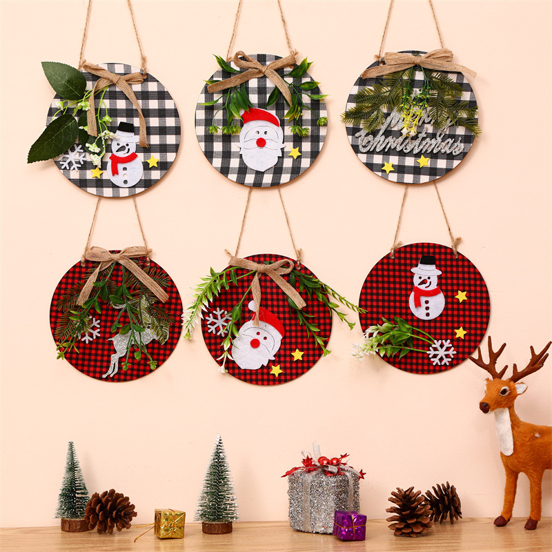 Cross-border new Christmas decorations garland wooden pendant cloth wooden door plate door hanging Christmas tree pendant