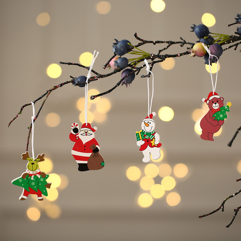 A box of 12 wooden Christmas ornaments wooden gift boxes for Christmas tree ornaments