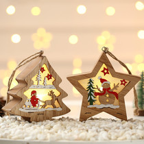 Christmas decorations Wooden illuminated colored pendants Christmas tree pendants small Christmas gifts wooden pendants