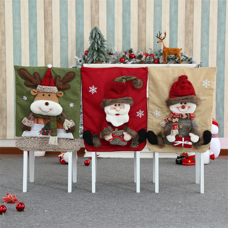 Cross-border new Christmas three-dimensional cartoon chair cover flannelette chair cover Christmas party home decoration items