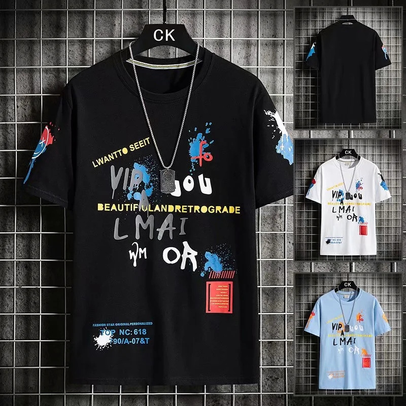 Short-sleeved T-shirt men's base layer, round-neck Korean-style contrasting color Japanese men's summer loose youth top wholesale details Picture