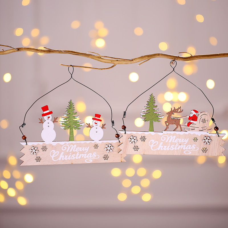 New Christmas decorations old man wooden colored letter sign door hanging store welcome sign Christmas tree pendant