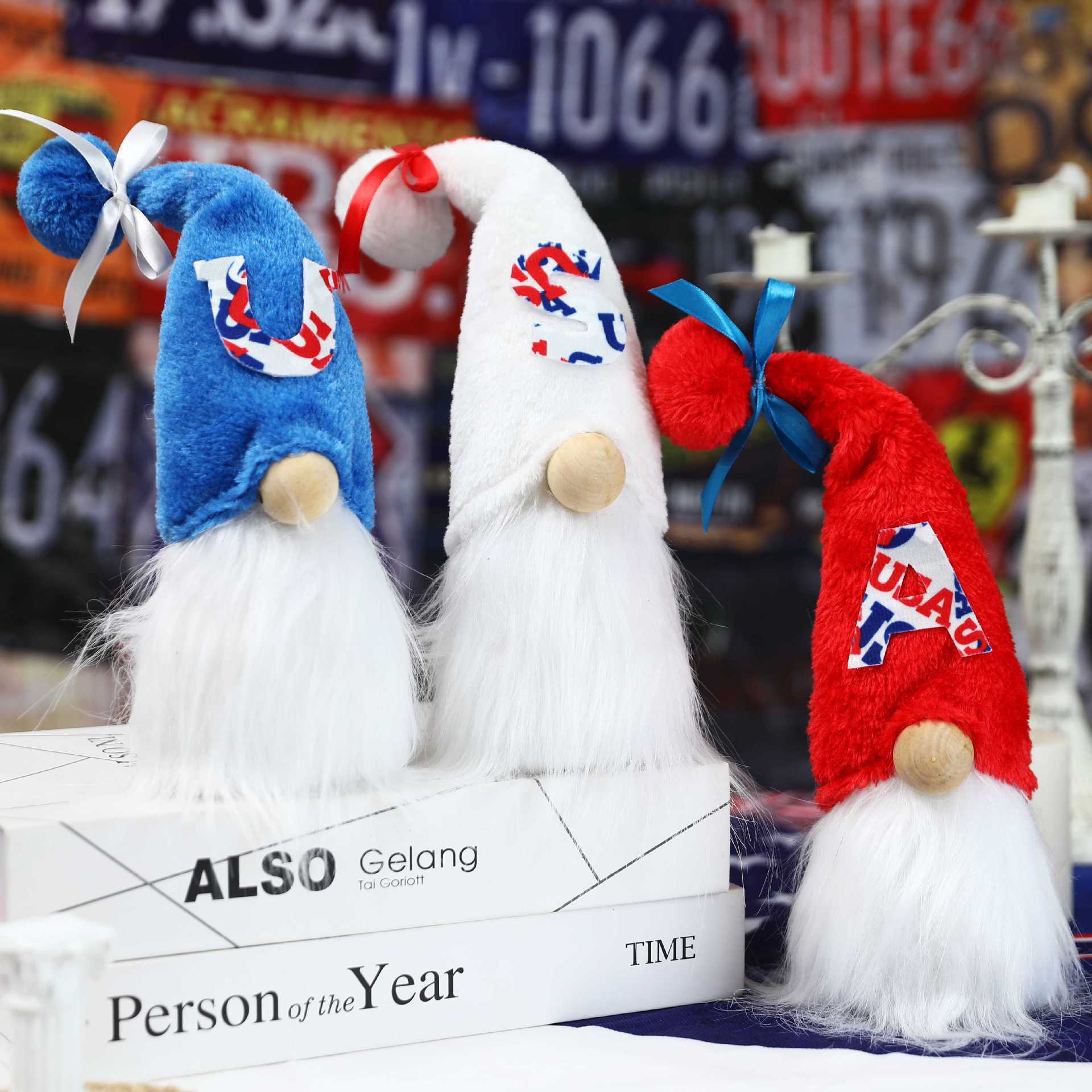 The new cross-border American National Day Rudolph figurine USA Independence Day faceless Rag Doll decorative crafts ornaments