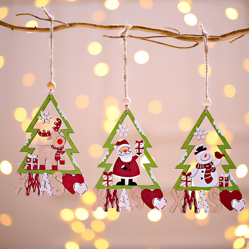 New Christmas decorations for 2020 wooden old man pendants wooden colorful hollow Christmas tree pendants