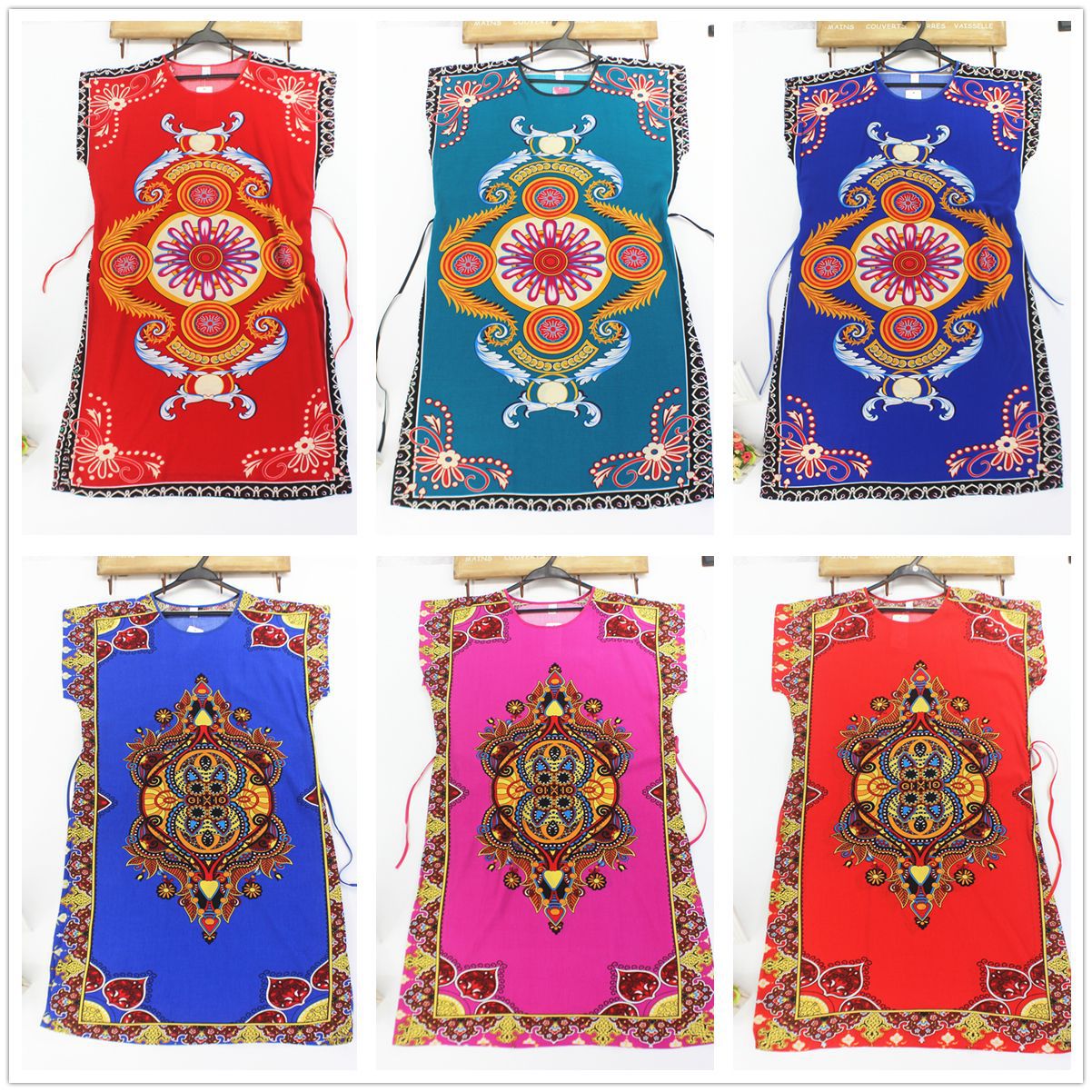 Southeast Asian ethnic style summer women's cool, extended, summer fatten and enlarged cotton silk artificial cotton sleeping skirts for middle-aged and elderly people details Picture