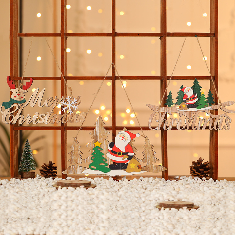 Christmas decorations Christmas wood painted Christmas wooden hangings Christmas tree hangings scene decoration hangings