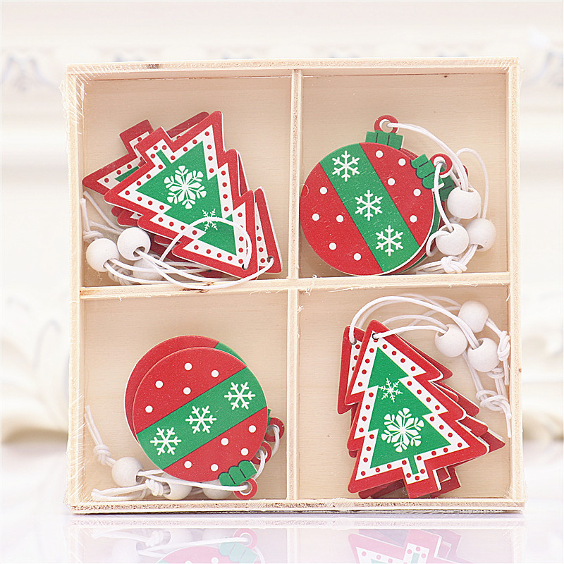 A box of 12 Wooden Christmas boxes small gift boxes Pendants Christmas Tree wooden pendants painted Christmas decorations
