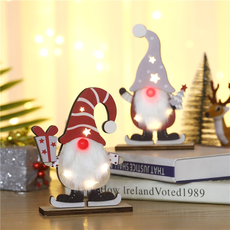 Cross border new Christmas glow faceless old man wooden decoration forest old man window decoration supplies