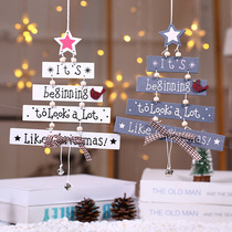 New Christmas wooden Christmas tree Christmas door decoration wind chimes letter card pendant Christmas bell hanging